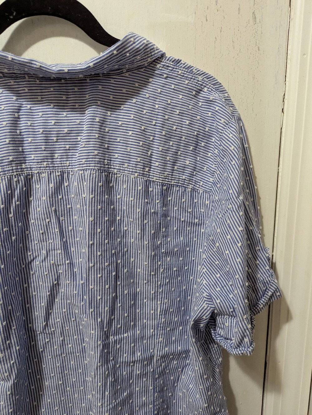 Karen Scott XL Blue Striped Short-Sleeve Button-Up Shirt - Picture 7 of 8